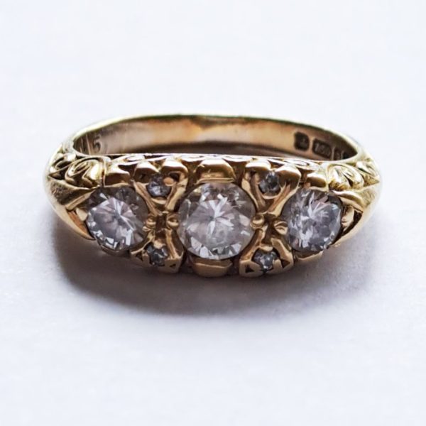 Vintage Three Stone Diamond Signet Ring, 0.80 carat total
