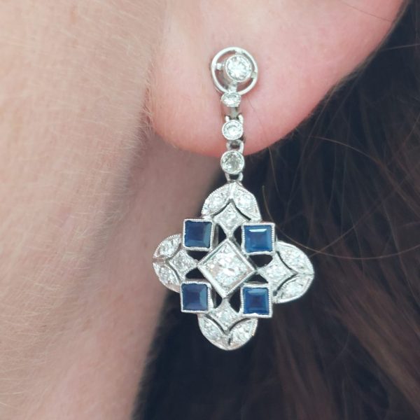 Vintage Sapphire and Diamond Drop Earrings