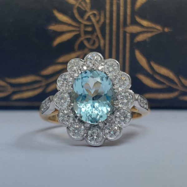 1.50ct Aquamarine and Diamond Cluster Ring