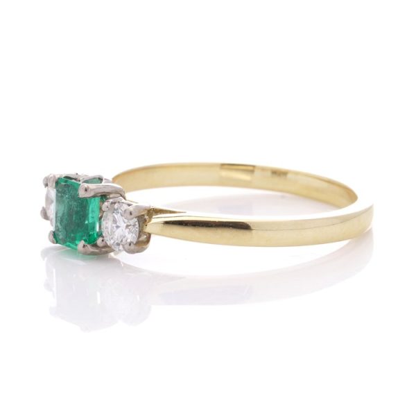 0.55ct Princess Cut Emerald and Diamond Trilogy Engagement Ring