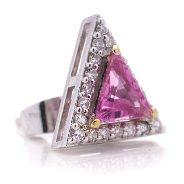 2.04ct Pink Sapphire and Diamond Triangle Cluster Stud Earrings
