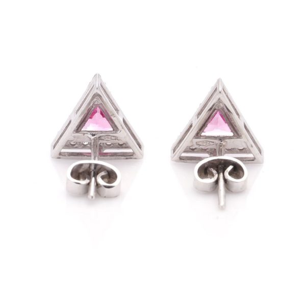 2.04ct Pink Sapphire and Diamond Triangular Cluster Stud Earrings in 18ct Gold