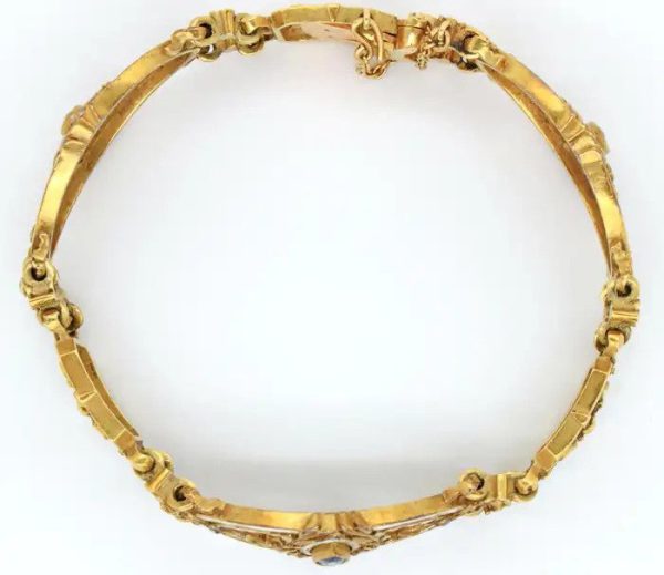 Art Nouveau Antique French Sapphire White Enamel Gold Bracelet by Leopold Gautrait