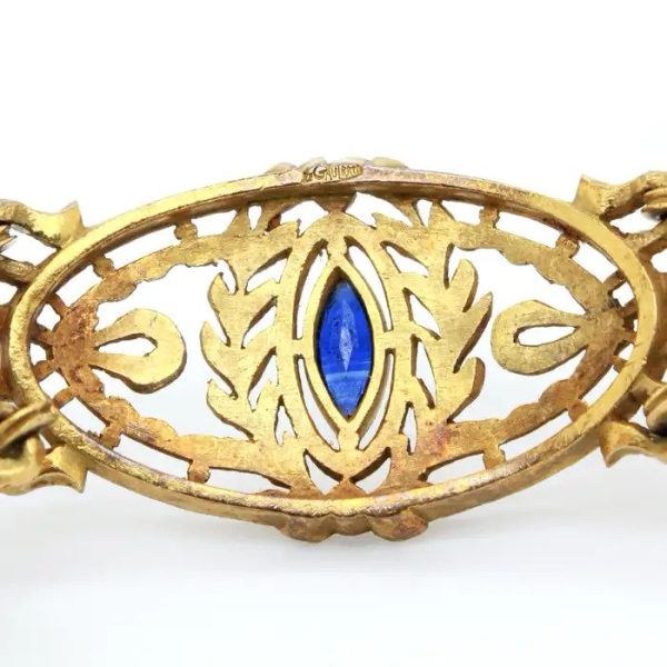 Leopold Gautrait Art Nouveau 18ct Yellow Gold Bracelet with Sapphire and White Enamel