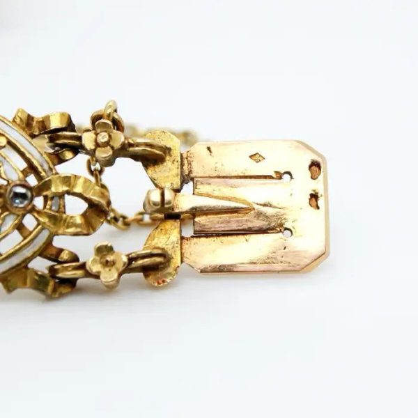 Antique Art Nouveau French Sapphire White Enamel Gold Bracelet by Leopold Gautrait