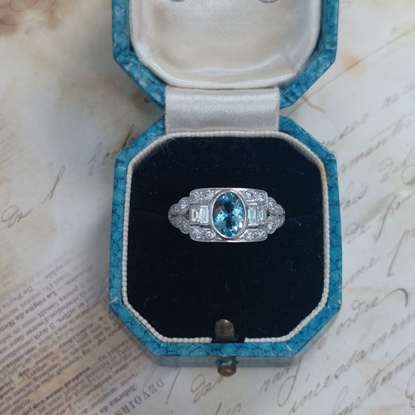 Aquamarine and Diamond Cluster Dress Ring in Platinum