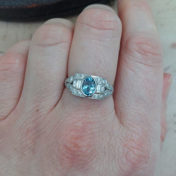 Aquamarine and Diamond Cluster Dress Ring in Platinum