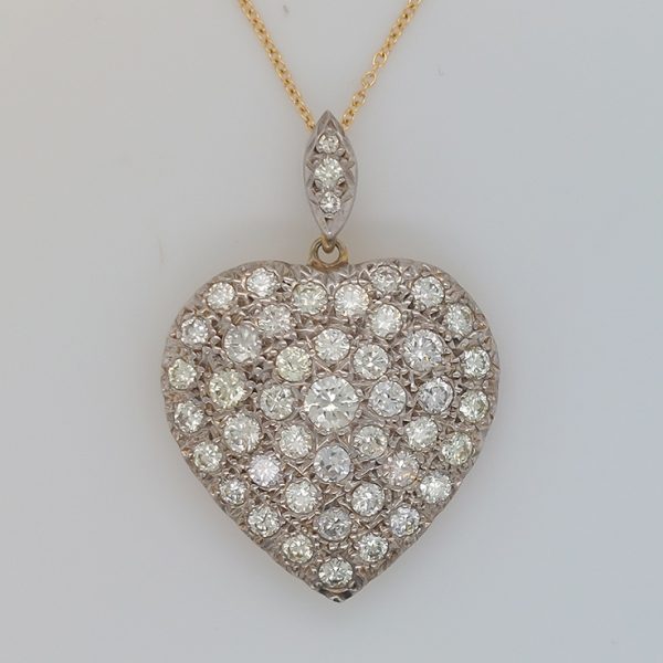 Diamond Set Heart Pendant with Chain, 3 carat total