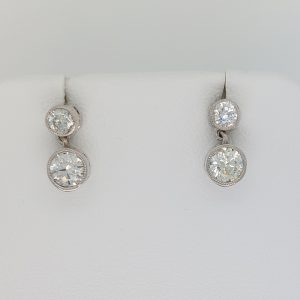 Double Diamond Drop Earrings, 1.05 carat total