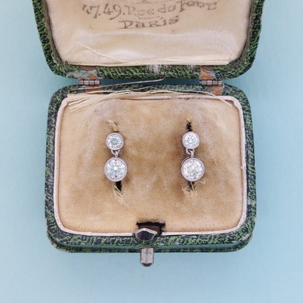 Double Diamond Drop Earrings, 1.05 carat total