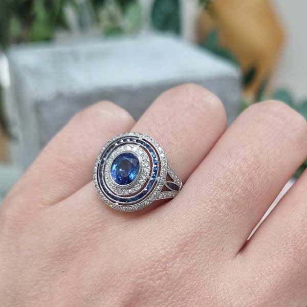 1.41ct Oval Sapphire and Diamond Double Halo Cluster Dress Ring