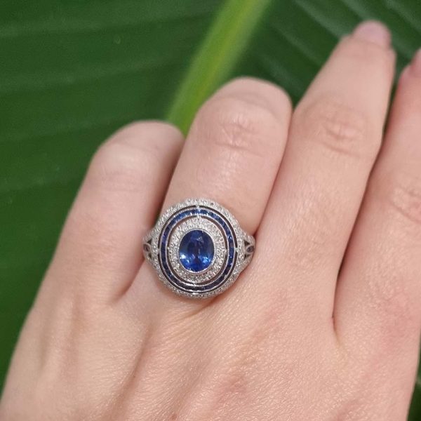 1.41ct Oval Sapphire and Diamond Double Halo Cluster Dress Ring