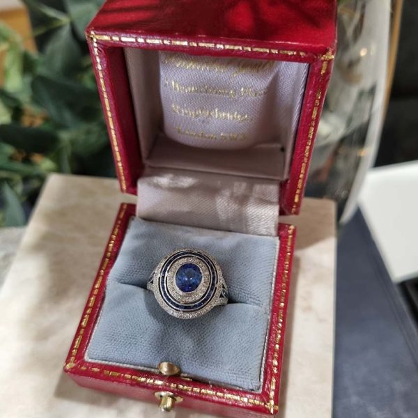 1.41ct Oval Sapphire and Diamond Double Halo Cluster Dress Ring