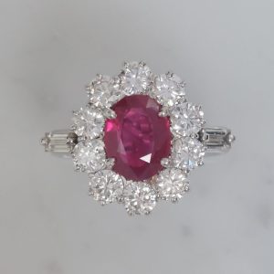 2ct Burma Ruby and Diamond Cluster Ring