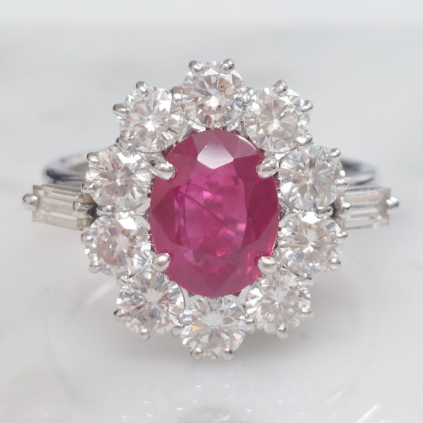 2ct Burma Ruby and Diamond Cluster Ring