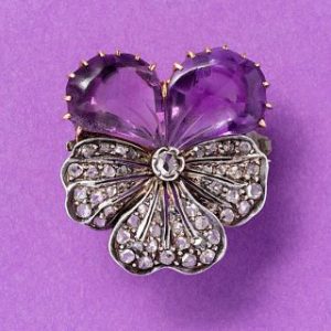 Victorian Antique Amethyst and Diamond Pansy Flower Brooch