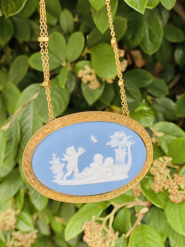 Antique Wedgwood Blue Jasperware Pendant Necklace