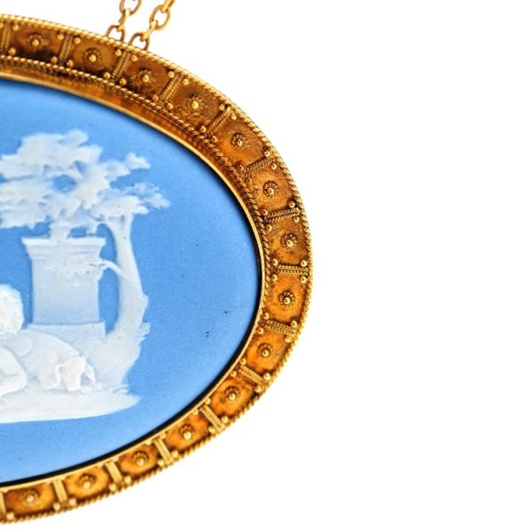 Victorian Antique Wedgwood Blue and White Jasperware Pendant Necklace