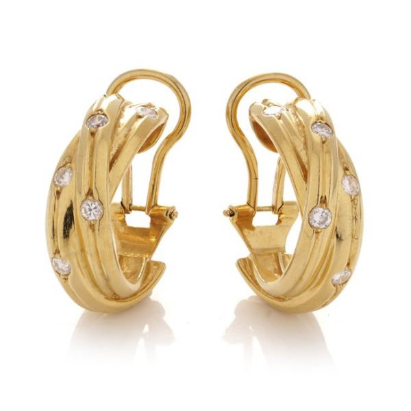 Vintage Cartier 18ct Yellow Gold Constellation Trinity Hoop Earrings with Diamonds