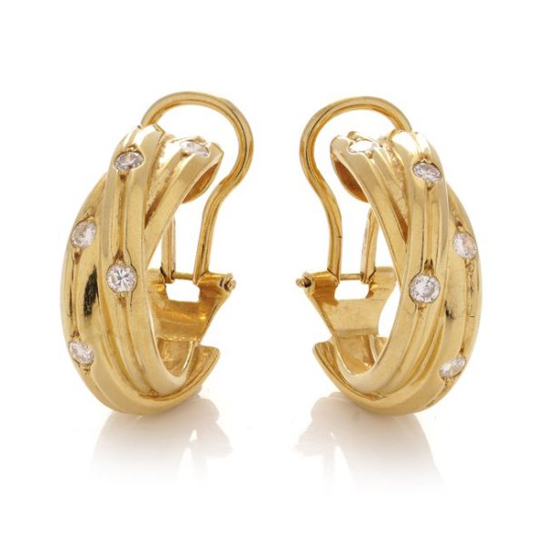 Vintage Cartier 18ct Yellow Gold Constellation Trinity Hoop Earrings with Diamonds