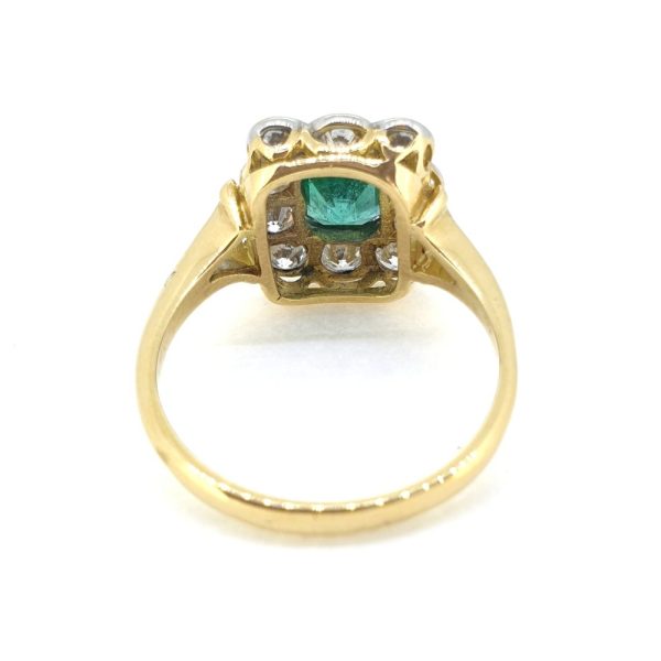 1ct Emerald and Diamond Floral Cluster Ring in 18ct Yellow Gold