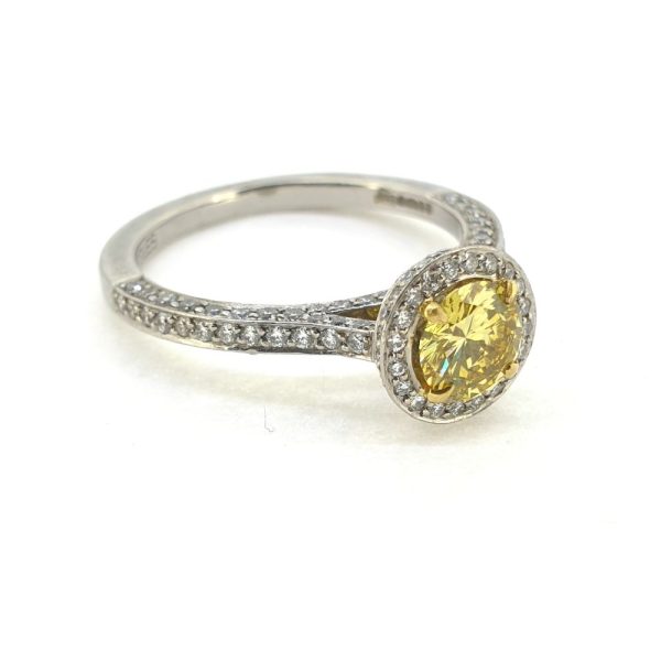 Fancy Yellow Diamond Halo Cluster Engagement Ring