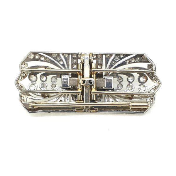 Late Art Deco Platinum and Diamond Double Clip Brooch
