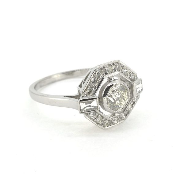 Diamond Set Hexagonal Halo Cluster Ring in Platinum, 0.95 carats