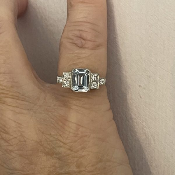 1.30ct Aquamarine and Diamond Engagement Ring in Platinum