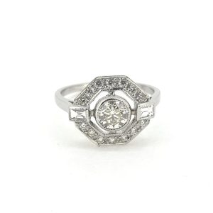 Diamond Set Hexagonal Halo Cluster Ring in Platinum, 0.95 carat total