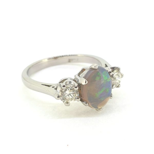 1.25ct Opal and Diamond Three Stone Engagement Ring in Platinum