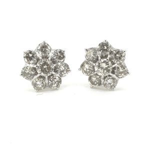 3.30ct Diamond Daisy Flower Cluster Earrings 3.30 carat total