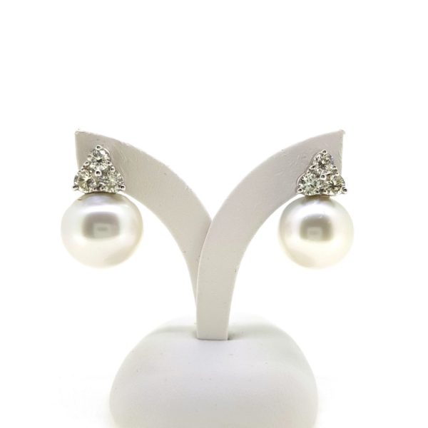 1.80ct Trefoil Diamond and Pearl Drop Earrings