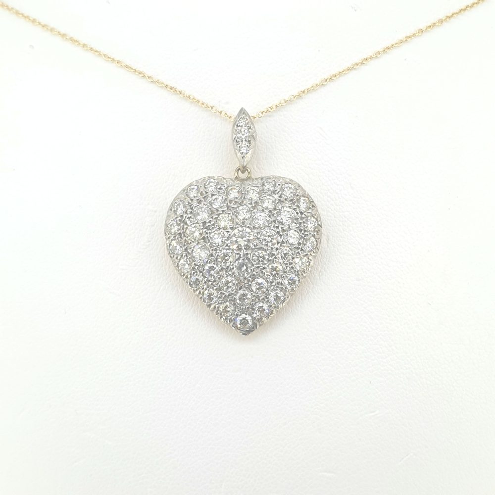 Diamond Set Heart Pendant with Chain, 3 carat total