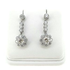Vintage Diamond Cluster Drop Earrings, 2.10 carat total