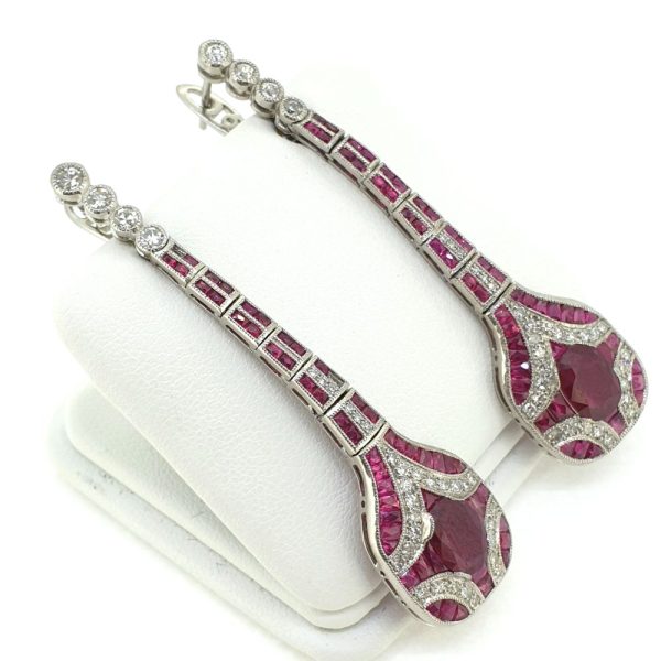 Art Deco Inspired Ruby and Diamond Drop Earrings