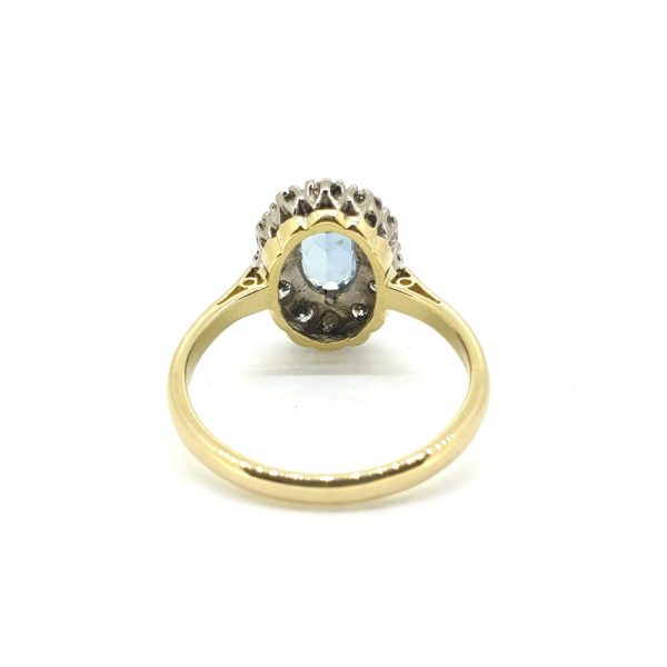 Vintage Oval Aquamarine and Diamond Cluster Ring in 18ct Yellow Gold