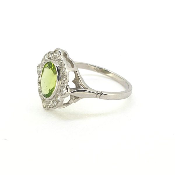 1.35ct Oval Peridot and Diamond Cluster Ring