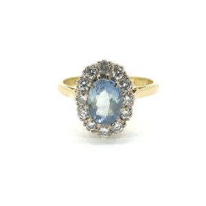 Vintage Oval Aquamarine and Diamond Cluster Ring