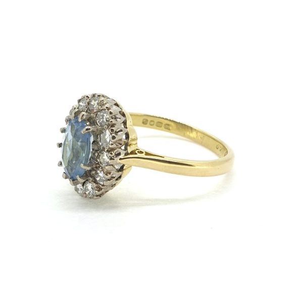 Vintage Aquamarine and Diamond Oval Cluster Ring