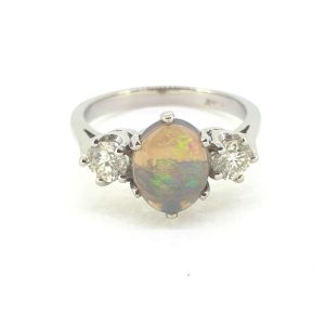 1.25ct Opal and Diamond Three Stone Ring in Platinum