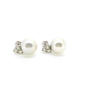 Trefoil Diamond and Pearl Drop Earrings