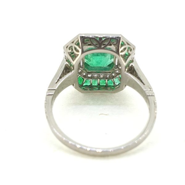 1.22ct Colombian Emerald and Diamond Double Cluster Dress Ring