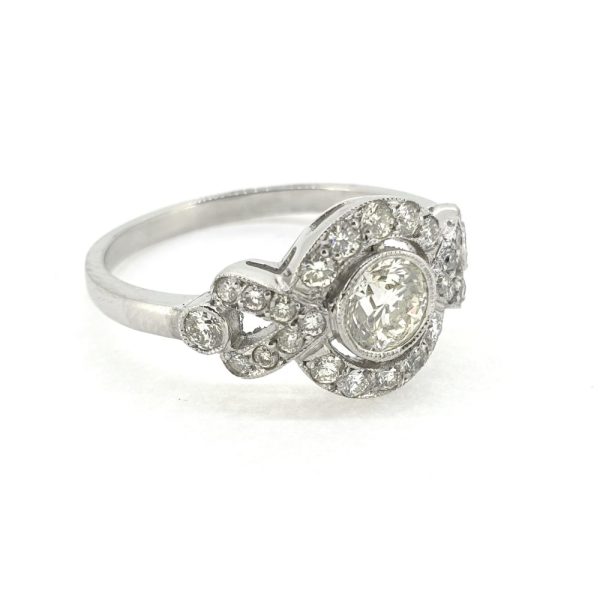 Contemporary Diamond Halo Cluster Dress Ring in Platinum, 0.95 carats