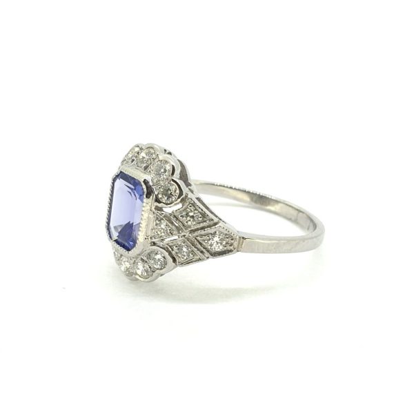 Art Deco Inspired 1.50ct Tanzanite and Diamond Cluster Dress Ring in Platinum