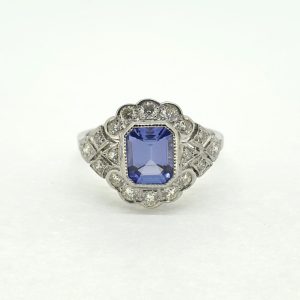 Art Deco Style 1.50ct Tanzanite and Diamond Cluster Dress Ring in Platinum
