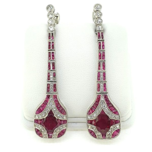 Art Deco Style Ruby and Diamond Drop Earrings