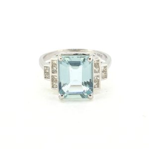 2.98ct Emerald Cut Aquamarine and Diamond Dress Ring
