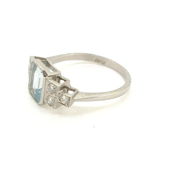 1.30ct Emerald Cut Aquamarine and Diamond Engagement Ring in Platinum