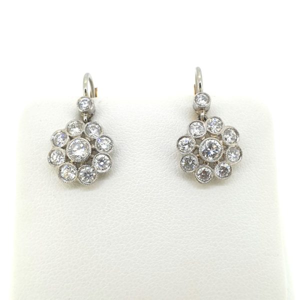 Diamond Floral Cluster Drop Earrings, 1.25 carat total
